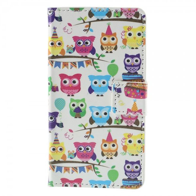 Wiko Sunset2 Leder Case mit vielen kleinen Eulen