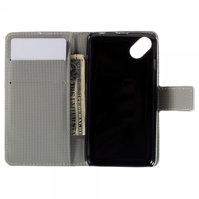 Wiko Sunset2 Leder Case mit wunderschönem, blauem Schmetterling