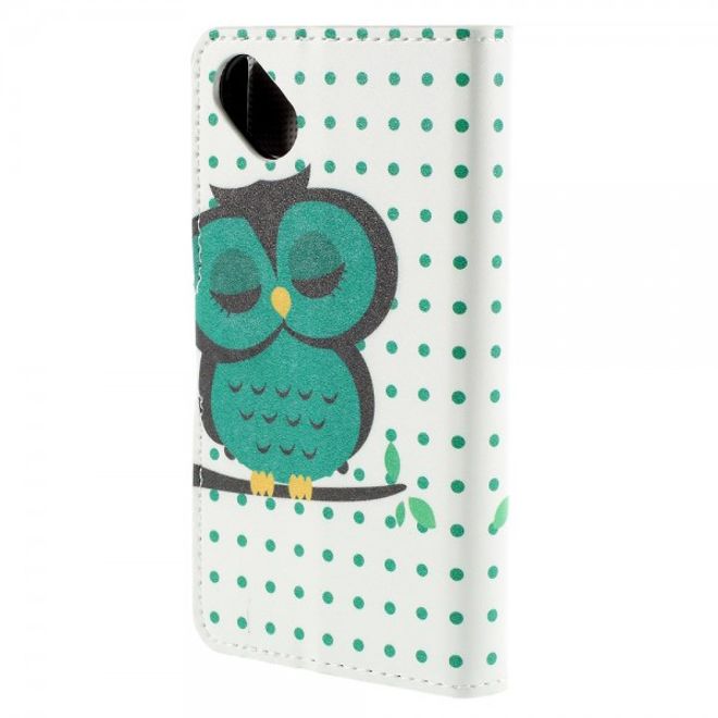 Wiko Sunset2 Leder Case mit schlafender Eule