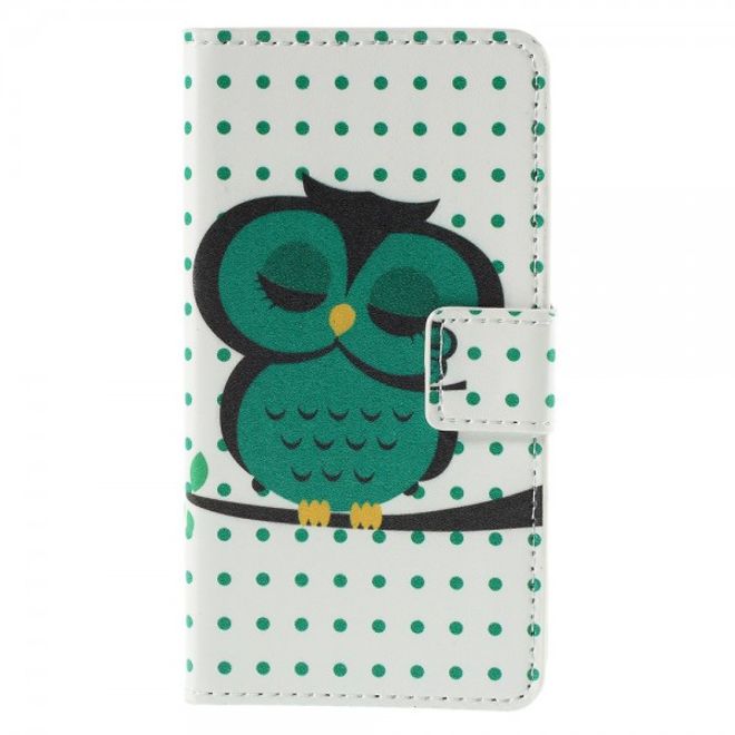 Wiko Sunset2 Leder Case mit schlafender Eule