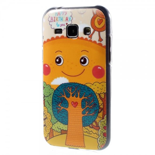Samsung Galaxy J1 Elastisches Plastik Case mit Sonne und Bäumen