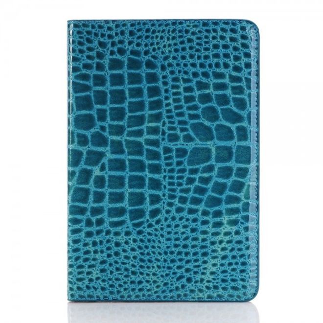 iPad Mini 4 Leder Flip Case mit Krokodiltextur und Standfunktion - blau