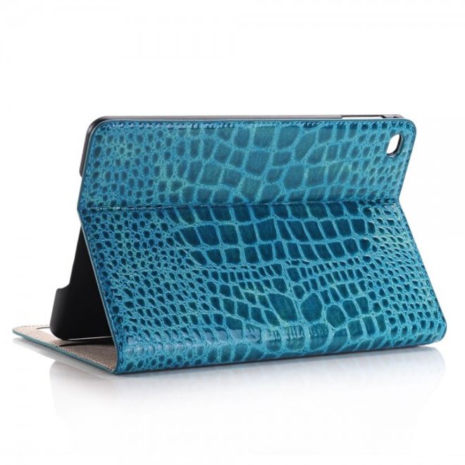 iPad Mini 4 Leder Flip Case mit Krokodiltextur und Standfunktion - blau