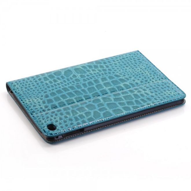 iPad Mini 4 Leder Flip Case mit Krokodiltextur und Standfunktion - blau