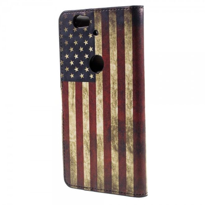 Huawei Nexus 6P Leder Case mit USA Flagge retro-style