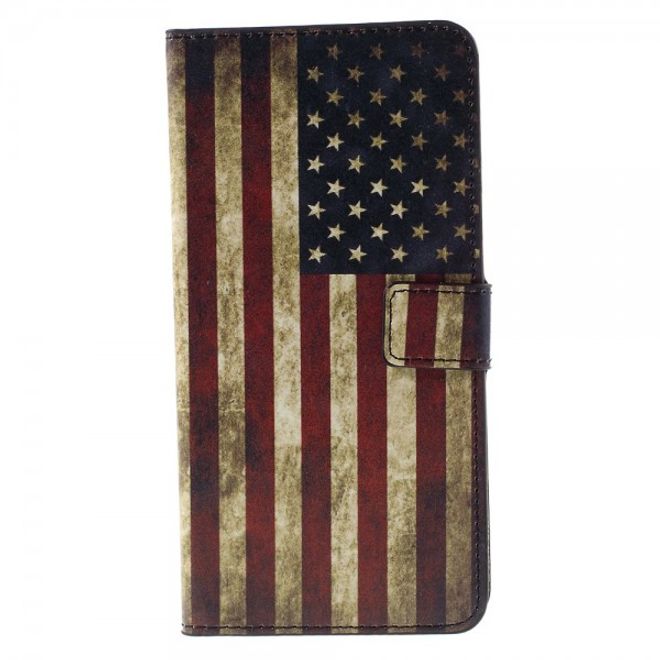 Huawei Nexus 6P Leder Case mit USA Flagge retro-style
