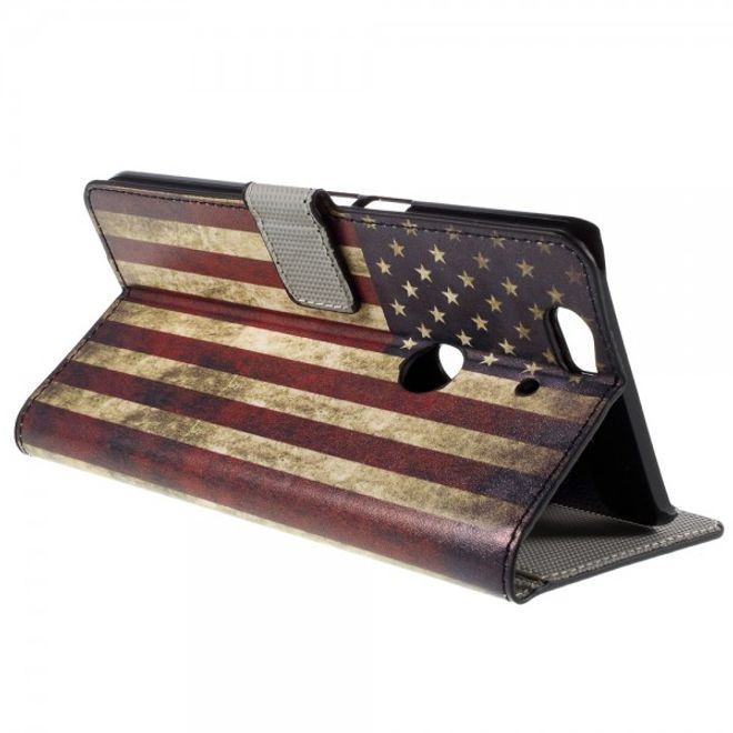 Huawei Nexus 6P Leder Case mit USA Flagge retro-style