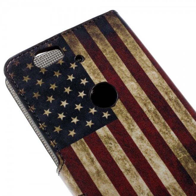 Huawei Nexus 6P Leder Case mit USA Flagge retro-style