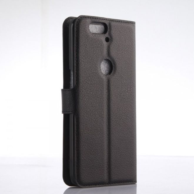 Huawei Nexus 6P Schickes Leder Case mit Litchitextur und Standfunktion - schwarz