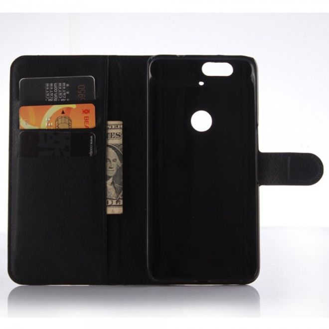 Huawei Nexus 6P Schickes Leder Case mit Litchitextur und Standfunktion - schwarz