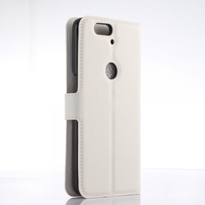 Huawei Nexus 6P Schickes Leder Case mit Litchitextur und Standfunktion - weiss