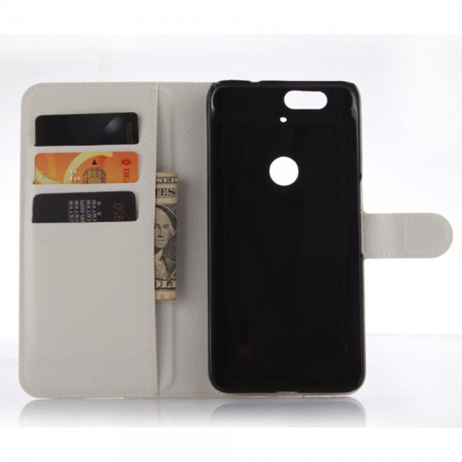 Huawei Nexus 6P Schickes Leder Case mit Litchitextur und Standfunktion - weiss