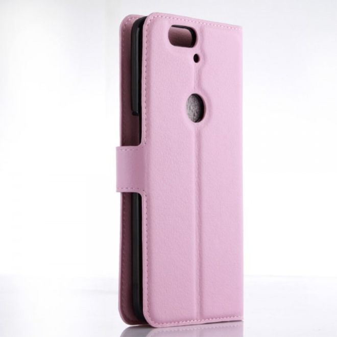Huawei Nexus 6P Schickes Leder Case mit Litchitextur und Standfunktion - pink