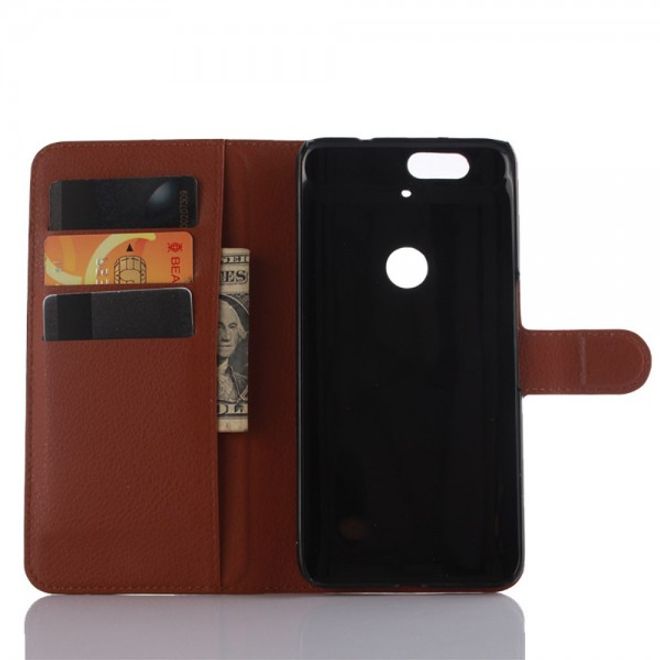 Huawei Nexus 6P Schickes Leder Case mit Litchitextur und Standfunktion - braun