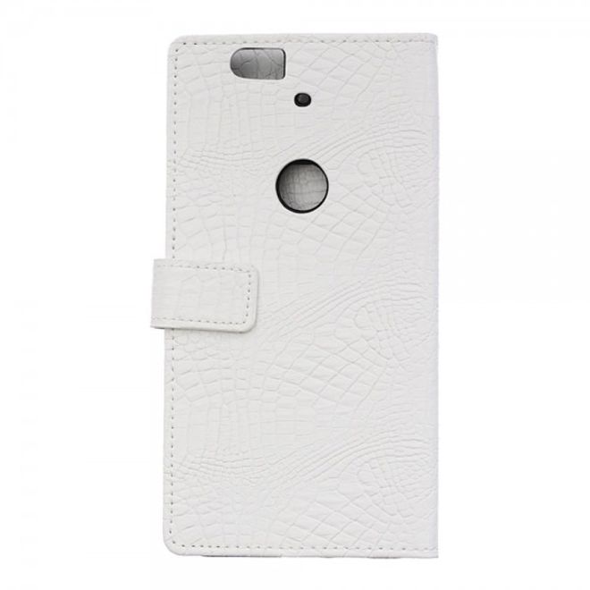 Huawei Nexus 6P Leder Case mit Krokodiltextur und Standfunktion - weiss