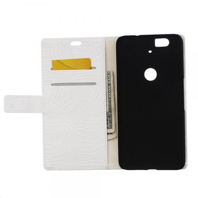 Huawei Nexus 6P Leder Case mit Krokodiltextur und Standfunktion - weiss