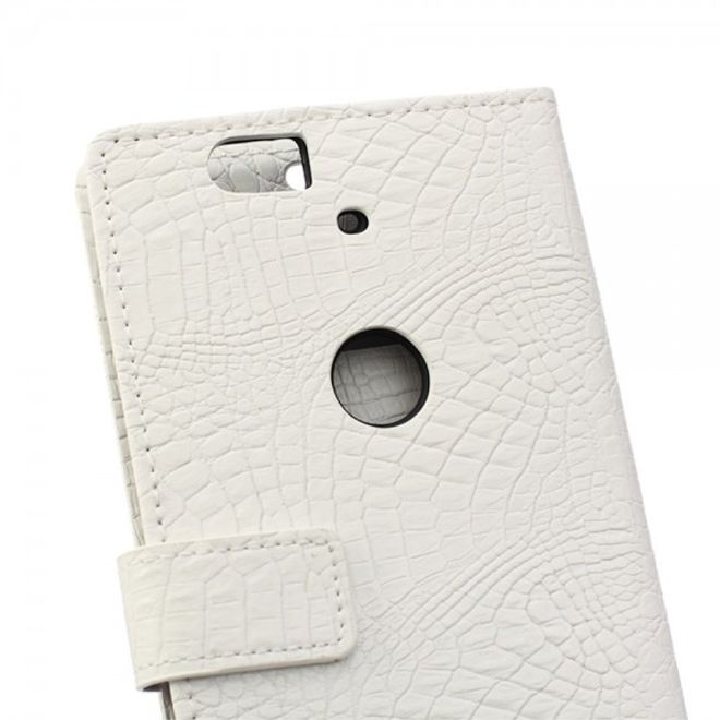 Huawei Nexus 6P Leder Case mit Krokodiltextur und Standfunktion - weiss