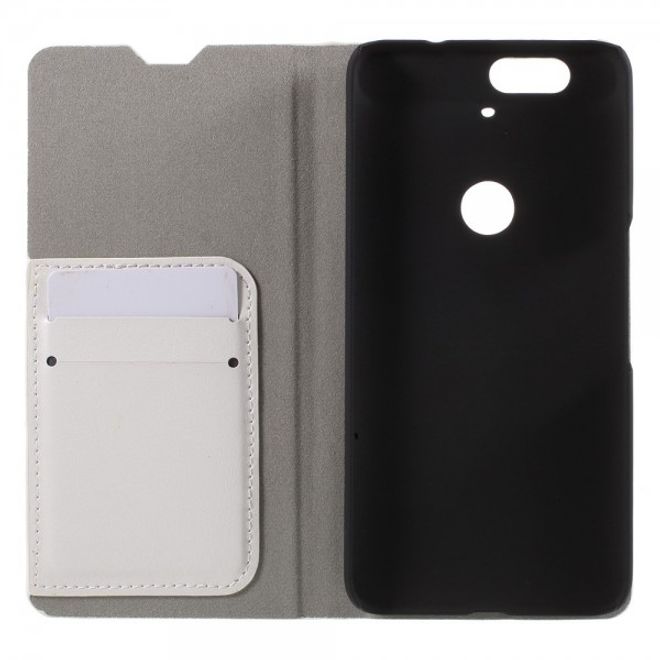 Huawei Nexus 6P Trendige Crazy Horse Leder Cover Hülle mit Standfunktion - weiss