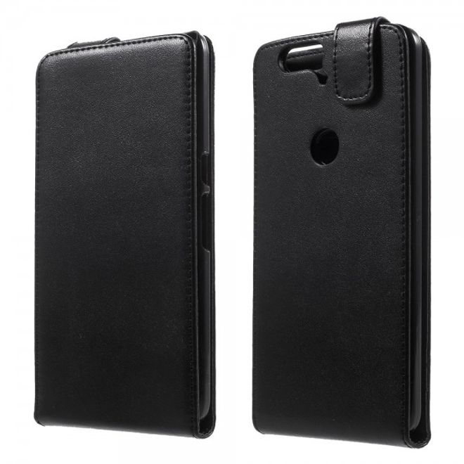 Huawei Nexus 6P Schlichte, magnetische Leder Case Hülle vertikal - schwarz