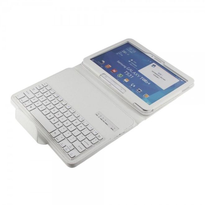 Leder Case Hülle mit abnehmbarer Bluetooth Tastatur und Litchitextur für Samsung Galaxy Tab 4 10.1 und Galaxy Tab 3 10.1 - weiss
