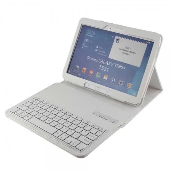 Leder Case Hülle mit abnehmbarer Bluetooth Tastatur und Litchitextur für Samsung Galaxy Tab 4 10.1 und Galaxy Tab 3 10.1 - weiss