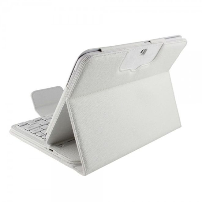 Leder Case Hülle mit abnehmbarer Bluetooth Tastatur und Litchitextur für Samsung Galaxy Tab 4 10.1 und Galaxy Tab 3 10.1 - weiss