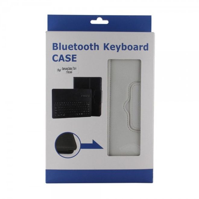 Leder Case Hülle mit abnehmbarer Bluetooth Tastatur und Litchitextur für Samsung Galaxy Tab 4 10.1 und Galaxy Tab 3 10.1 - weiss