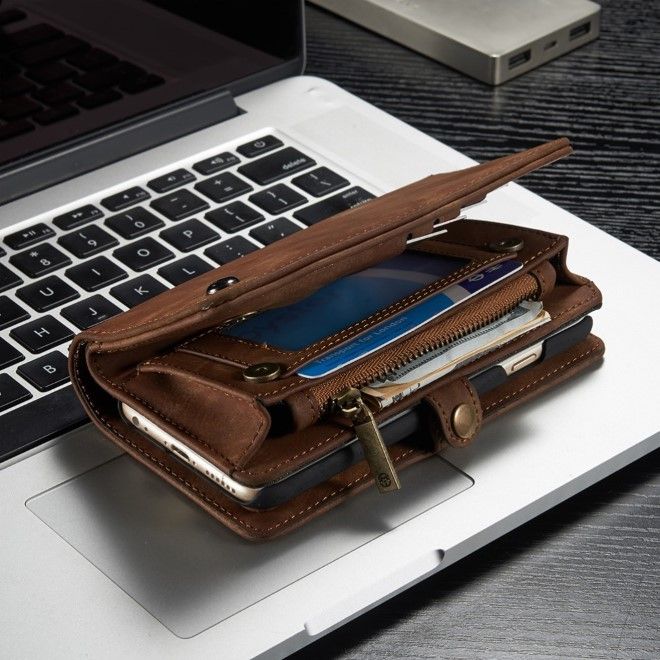 Caseme  - iPhone 6/6S Handyhülle - Leder Portemonnaie mit abnehmbarer Plastik Hülle - kaffeefarben