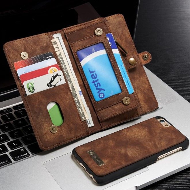 Caseme  - iPhone 6/6S Handyhülle - Leder Portemonnaie mit abnehmbarer Plastik Hülle - kaffeefarben