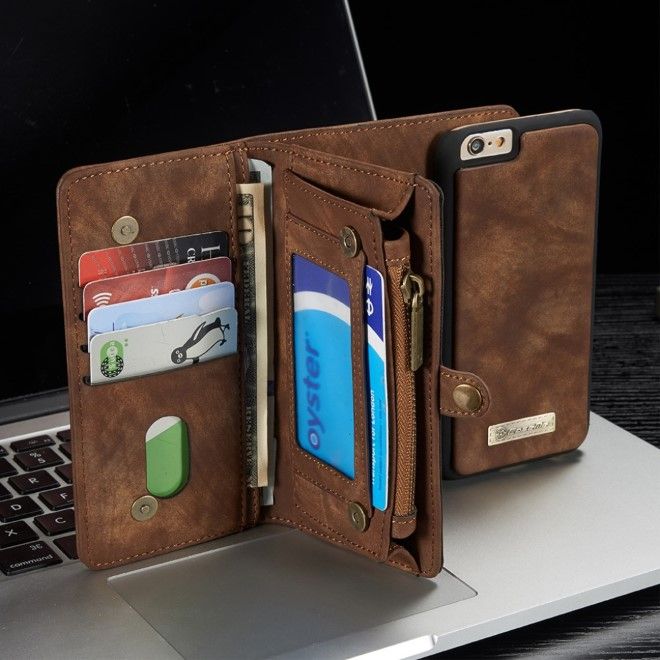 Caseme  - iPhone 6/6S Handyhülle - Leder Portemonnaie mit abnehmbarer Plastik Hülle - kaffeefarben