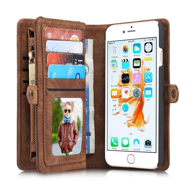 Caseme  - iPhone 6/6S Handyhülle - Leder Portemonnaie mit abnehmbarer Plastik Hülle - kaffeefarben