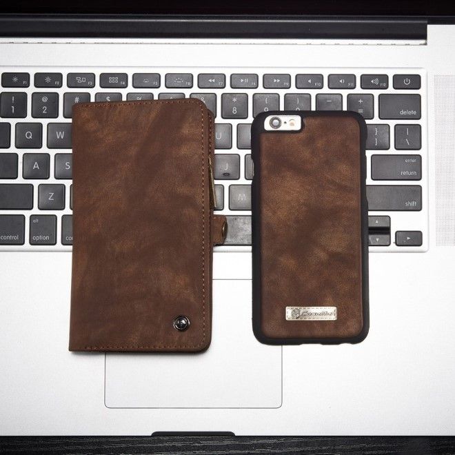 Caseme  - iPhone 6/6S Handyhülle - Leder Portemonnaie mit abnehmbarer Plastik Hülle - kaffeefarben
