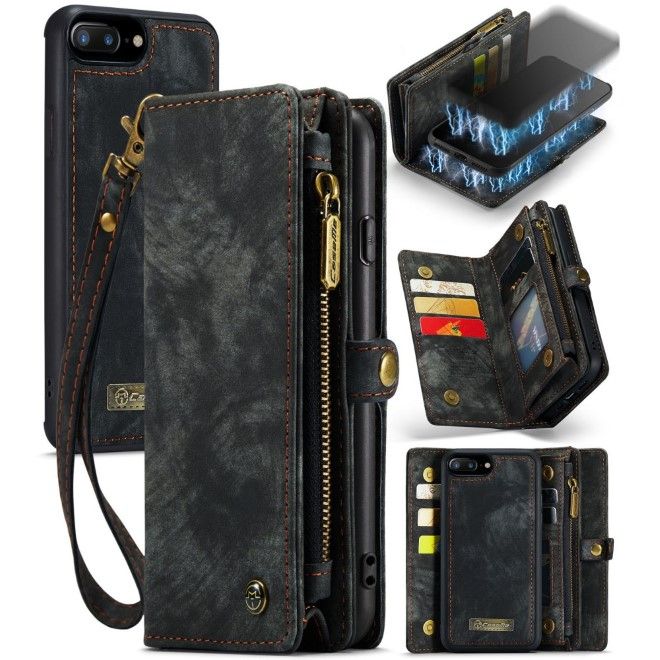 Caseme - iPhone 8 Plus / 7 Plus Hülle - 2 in 1 Portemonnaie und abnehmbares Plastik Cover - grau