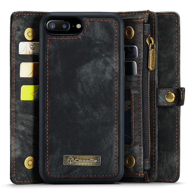 Caseme - iPhone 8 Plus / 7 Plus Hülle - 2 in 1 Portemonnaie und abnehmbares Plastik Cover - grau