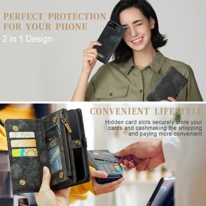 Caseme - iPhone 8 Plus / 7 Plus Hülle - 2 in 1 Portemonnaie und abnehmbares Plastik Cover - grau