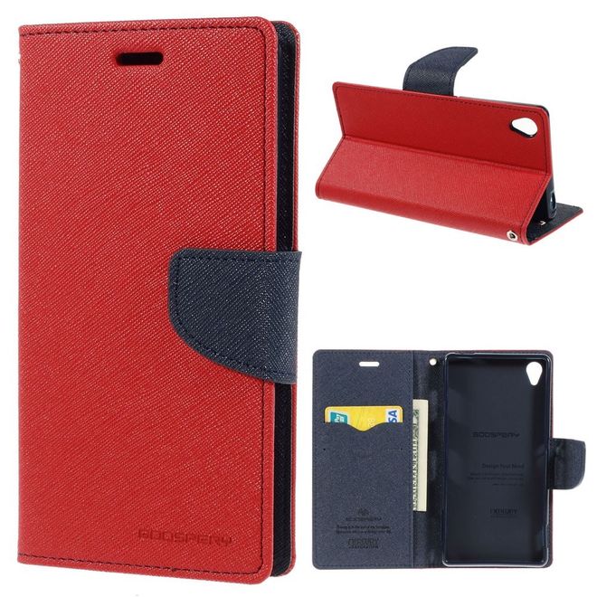 Goospery - Sony Xperia Z3 Hülle - Handy Bookcover - Fancy Diary Series - rot/navy