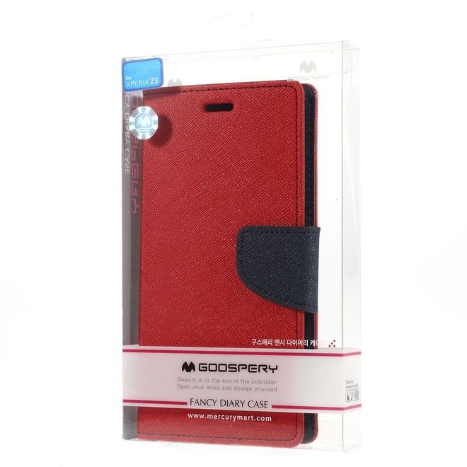 Goospery - Sony Xperia Z3 Hülle - Handy Bookcover - Fancy Diary Series - rot/navy