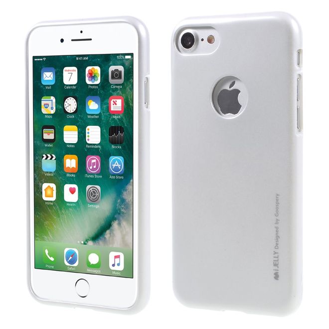 Goospery - Hülle für iPhone SE (2022) / SE (2020) / 8 / 7 - Cover aus elastischem Gummi - i Jelly Series (Hole) - silber