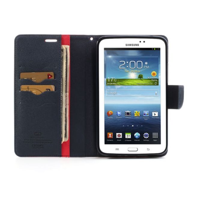 Goospery - Samsung Galaxy Tab 3 7.0 Hülle - Tablet Bookcover - Fancy Diary Series - rot/navy