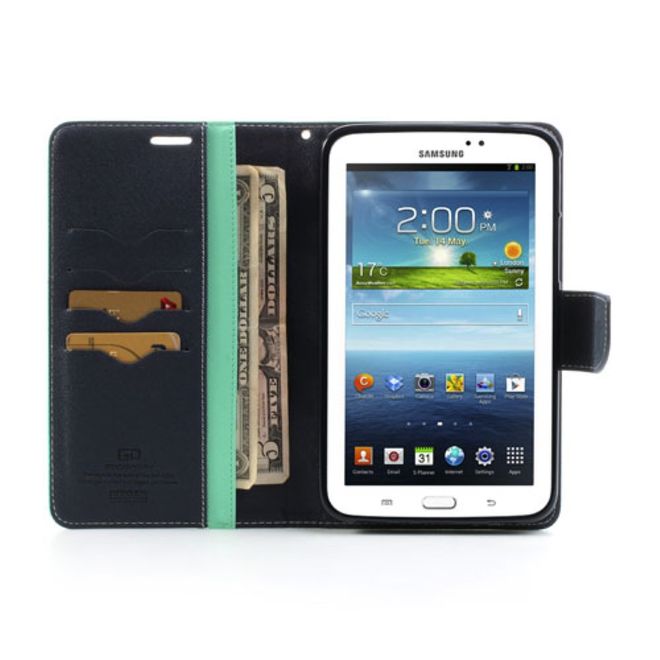 Goospery - Samsung Galaxy Tab 3 7.0 Hülle - Tablet Bookcover - Fancy Diary Series - mint/navy