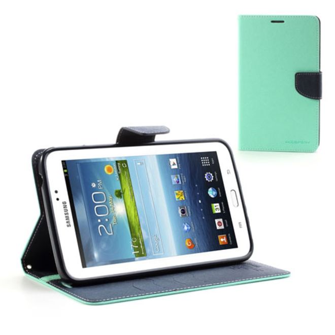 Goospery - Samsung Galaxy Tab 3 7.0 Hülle - Tablet Bookcover - Fancy Diary Series - mint/navy