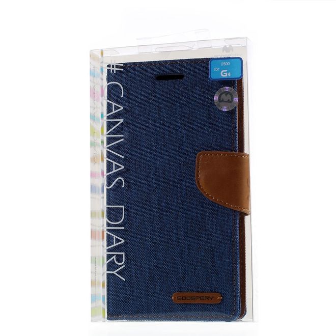 Goospery - LG G4 Hülle - Handy Bookcover - Canvas Diary Series - blau/camel