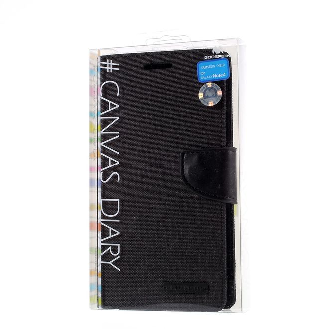 Goospery - Hülle für Samsung Galaxy Note 4  - Bookcover- Canvas Diary Series - schwarz