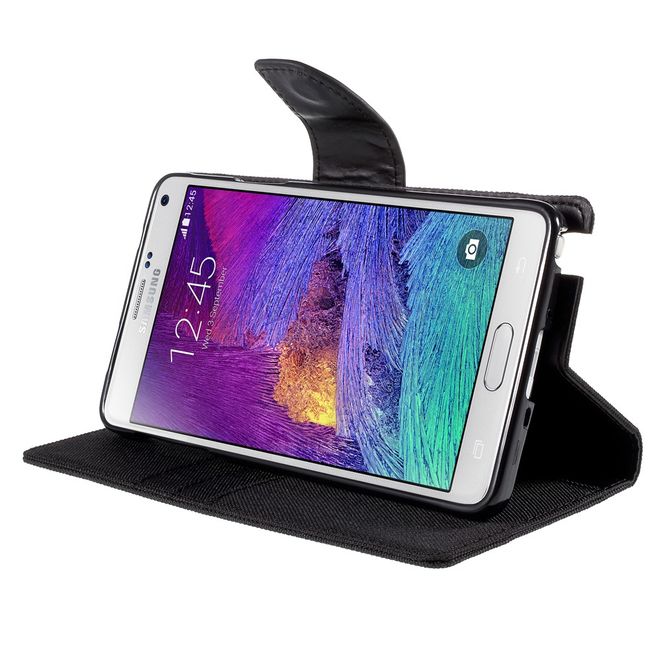 Goospery - Hülle für Samsung Galaxy Note 4  - Bookcover- Canvas Diary Series - schwarz