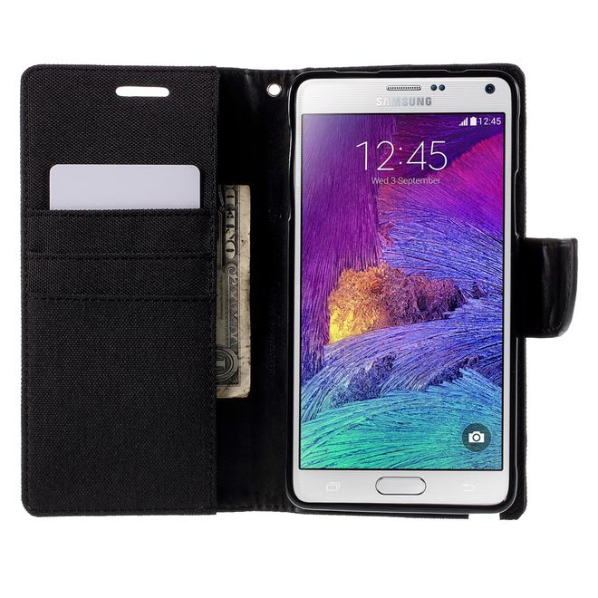 Goospery - Hülle für Samsung Galaxy Note 4  - Bookcover- Canvas Diary Series - schwarz