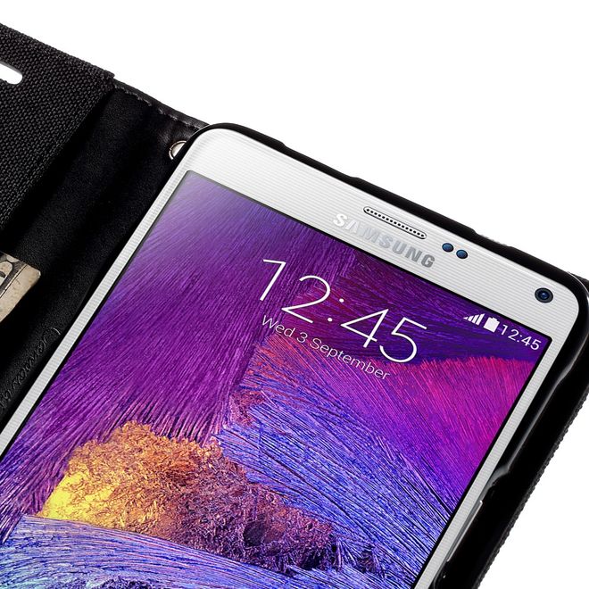 Goospery - Hülle für Samsung Galaxy Note 4  - Bookcover- Canvas Diary Series - schwarz
