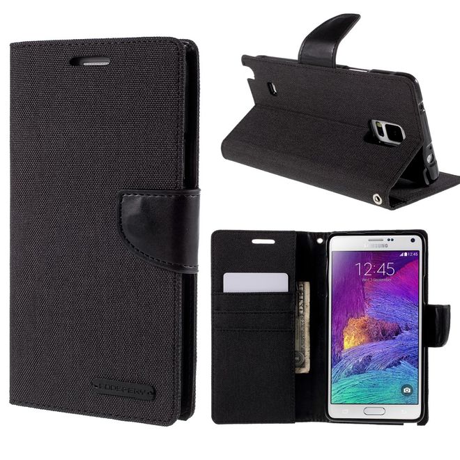 Goospery - Hülle für Samsung Galaxy Note 4  - Bookcover- Canvas Diary Series - schwarz