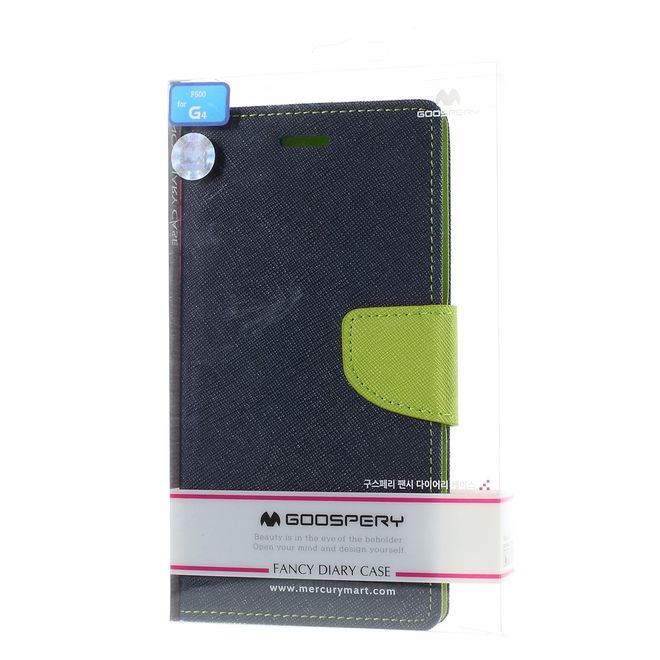 Goospery - LG G4 Hülle - Handy Bookcover - Fancy Diary Series - navy/lime