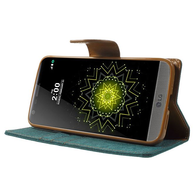 Goospery - LG G5 Hülle - Handy Bookcover - Canvas Diary Series - grün/camel