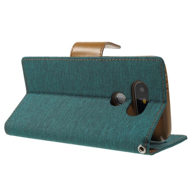 Goospery - LG G5 Hülle - Handy Bookcover - Canvas Diary Series - grün/camel